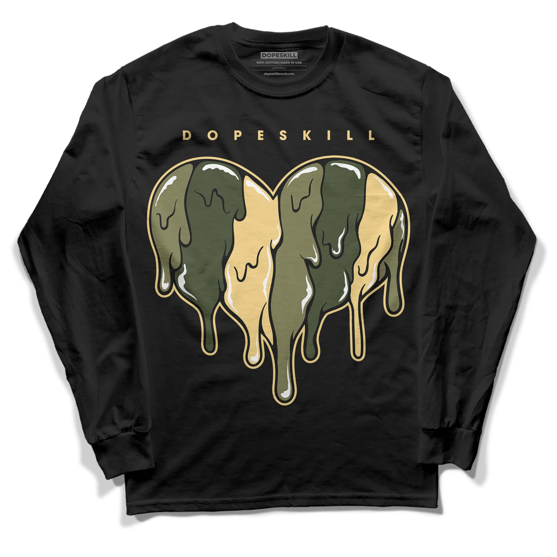 Jordan 4 Retro SE Craft Medium Olive DopeSkill Long Sleeve T-Shirt Slime Drip Heart Graphic Streetwear - Black