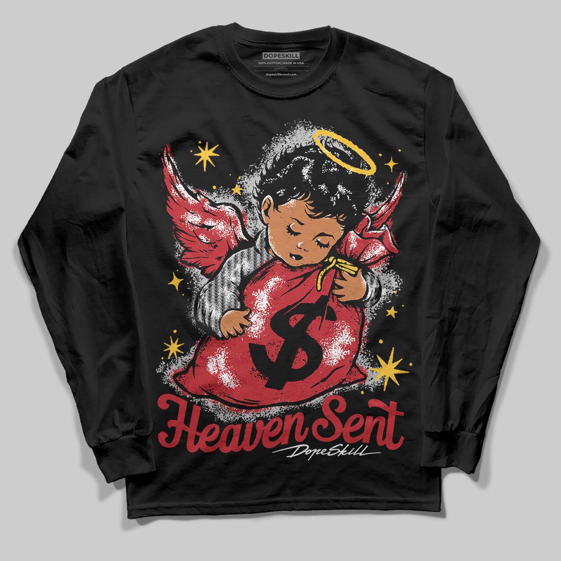 Jordan 14 Retro Ferrari (2025) DopeSkill Long Sleeve T-Shirt Heaven Sent Graphic Streetwear - Black