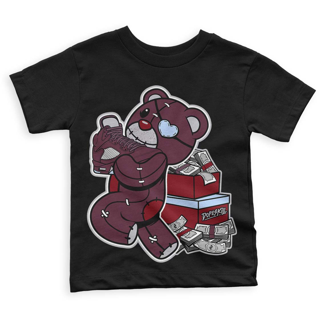 Jordan 5 Retro Burgundy (2023) DopeSkill Toddler Kids T-shirt Bear Steals Sneaker Graphic Streetwear - Black