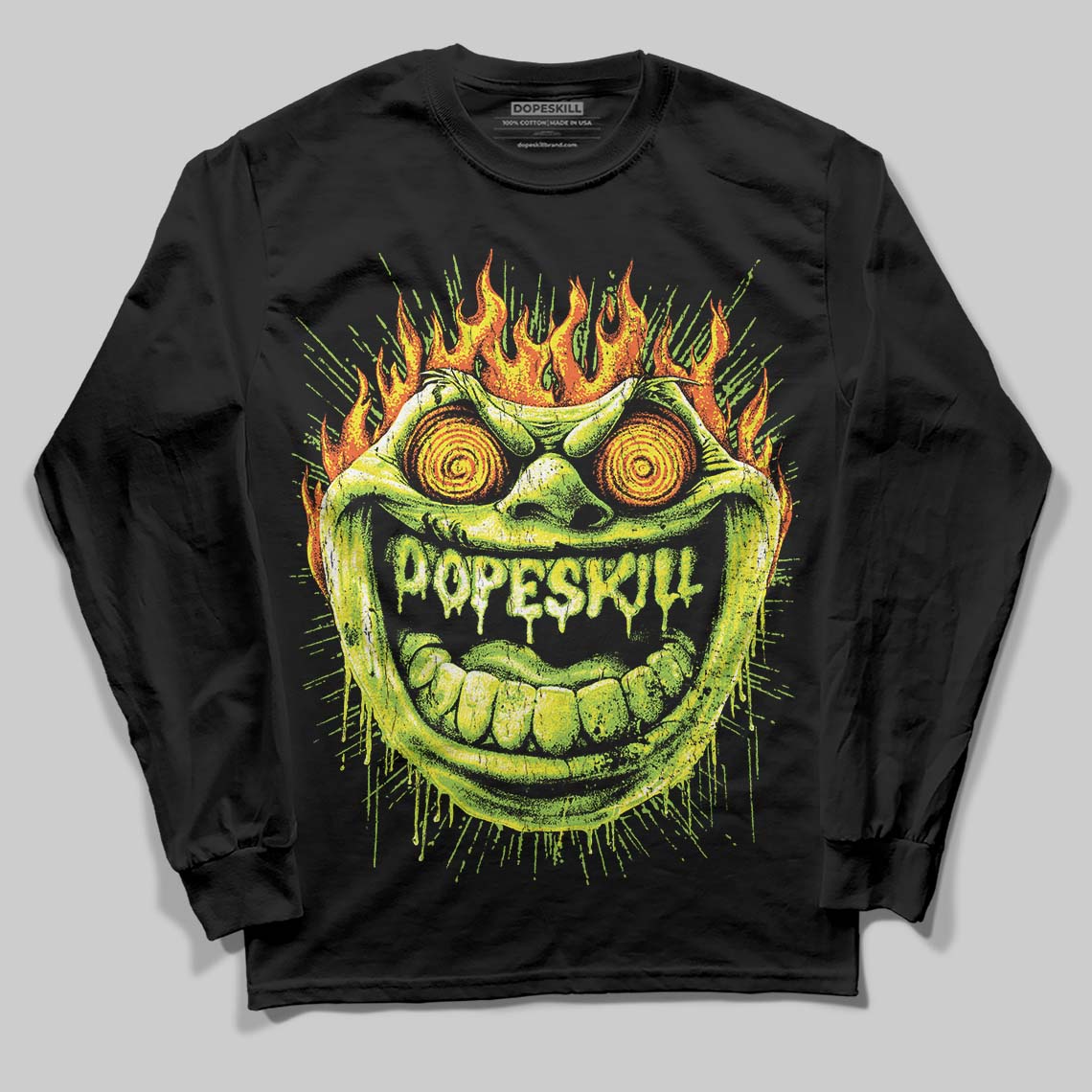 Neon Green Sneakers DopeSkill Long Sleeve T-Shirt Hellfire Graphic Streetwear - Black