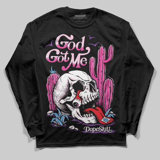 Pink Sneakers DopeSkill Long Sleeve T-Shirt God Got Me Graphic Streetwear - Black