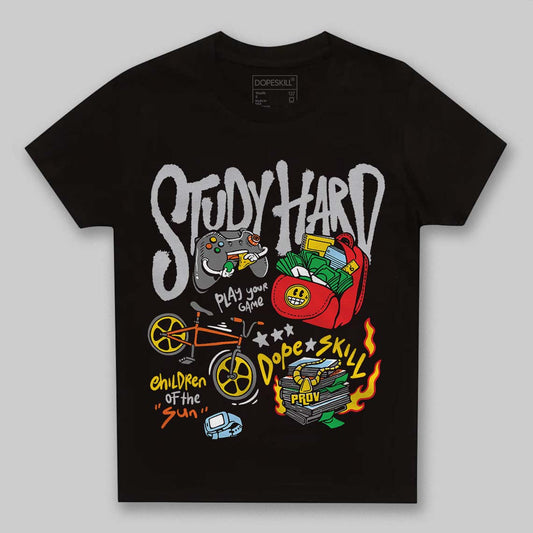 Grey Sneakers DopeSkill Toddler Kids T-shirt Study Hard Graphic Streetwear - Black