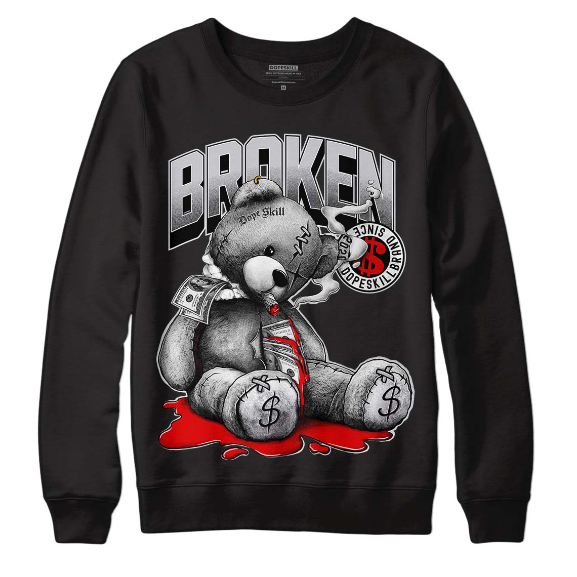 Jordan 2 Retro "Black Cement" DopeSkill Sweatshirt Sick Bear Graphic Streetwear - Black