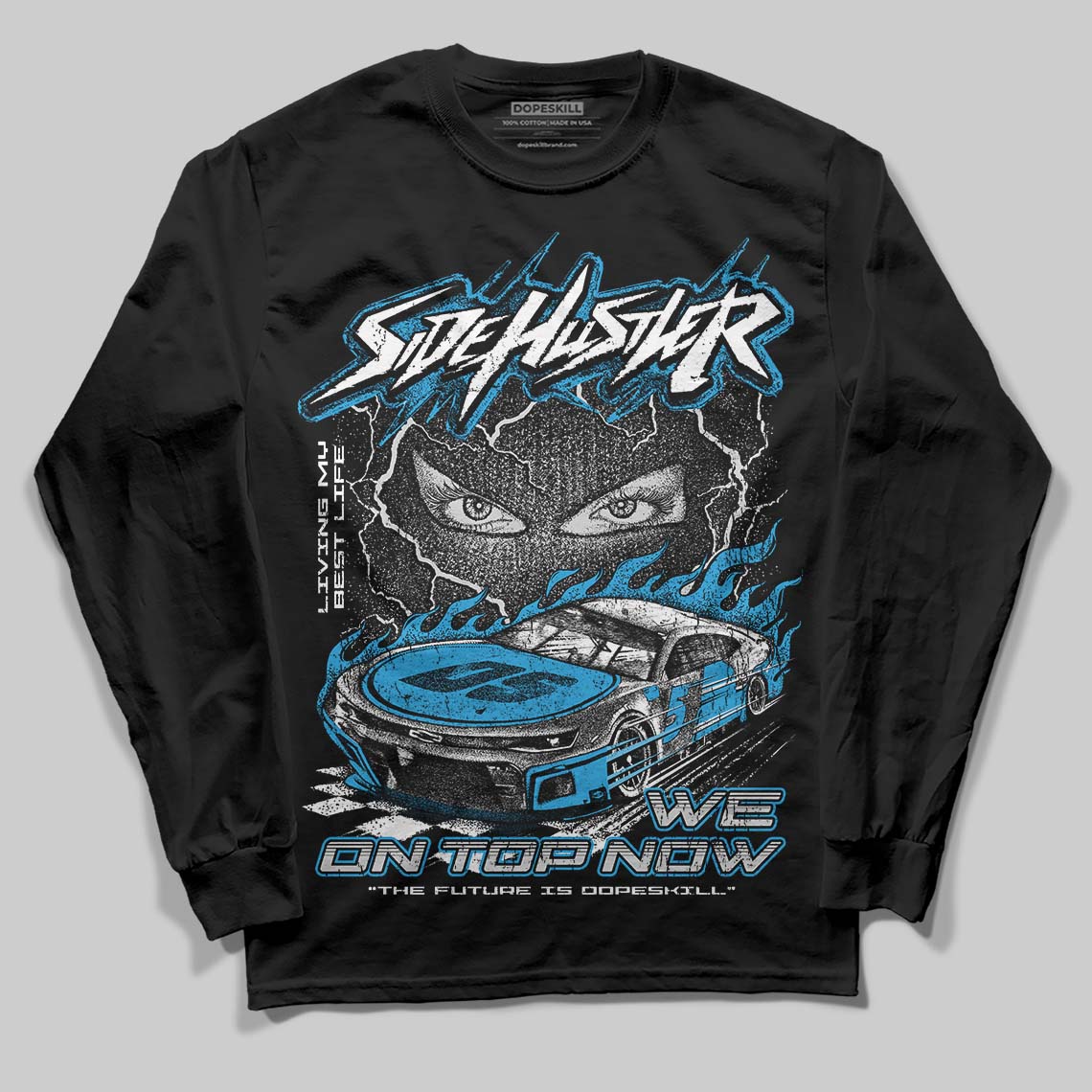Jordan 4 Retro Military Blue DopeSkill Long Sleeve T-Shirt Flexin' Graphic Streetwear - Black