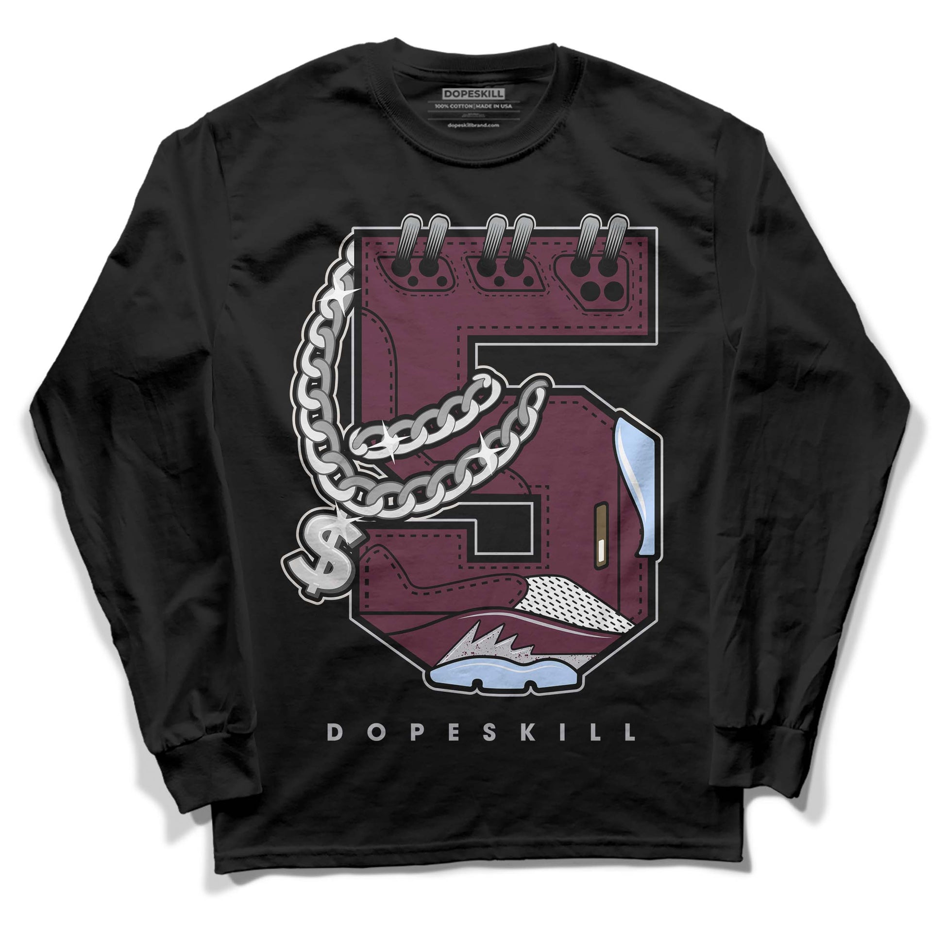 Jordan 5 Retro Burgundy (2023) DopeSkill Long Sleeve T-Shirt No.5 Graphic Streetwear - Black