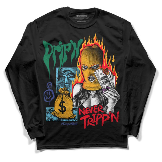 Jordan 1 Mid GS 'Six Championships DopeSkill Long Sleeve T-Shirt Drip'n Never Tripp'n Graphic Streetwear - Black