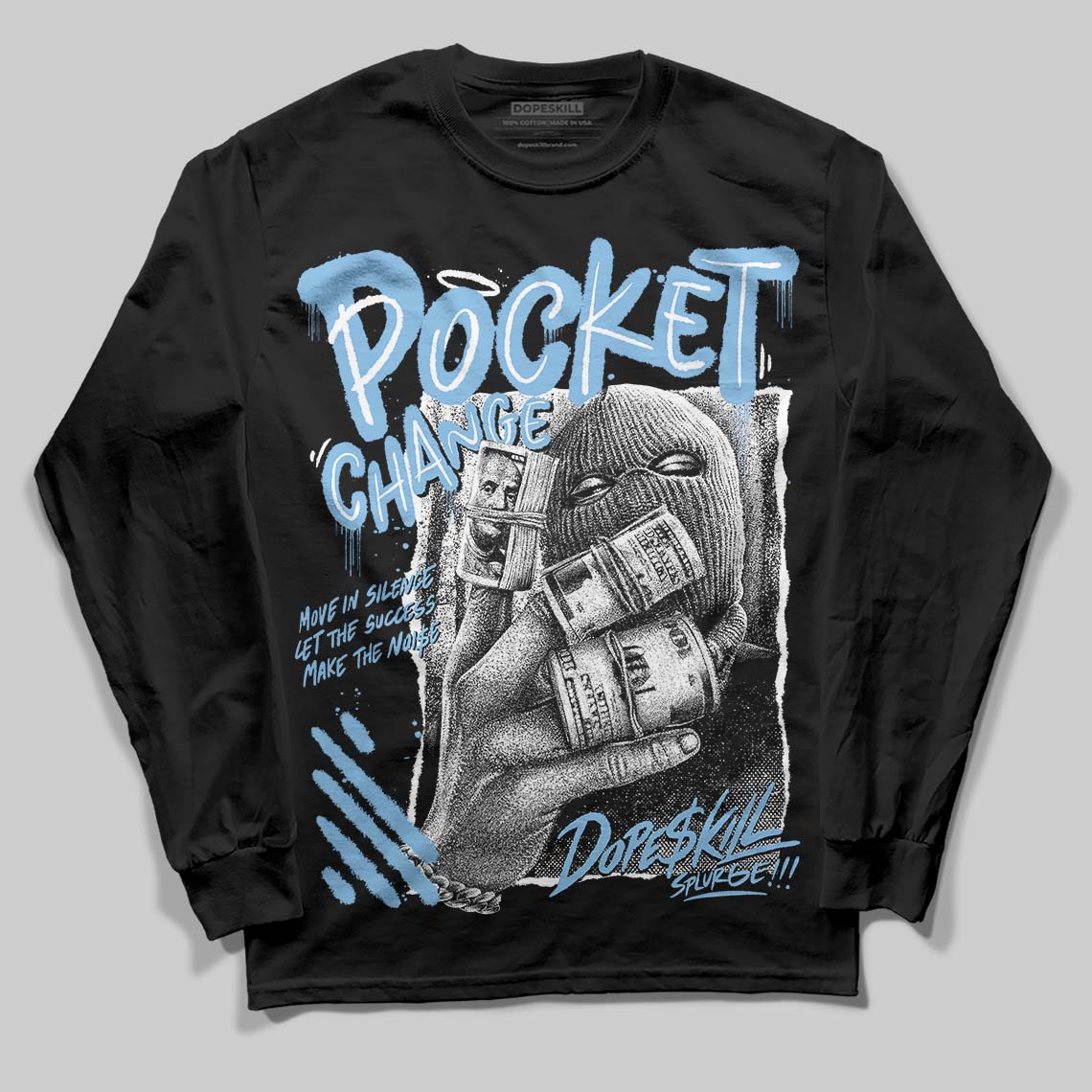 University Blue Sneakers DopeSkill Long Sleeve T-Shirt Pocket Change Graphic Streetwear - Black