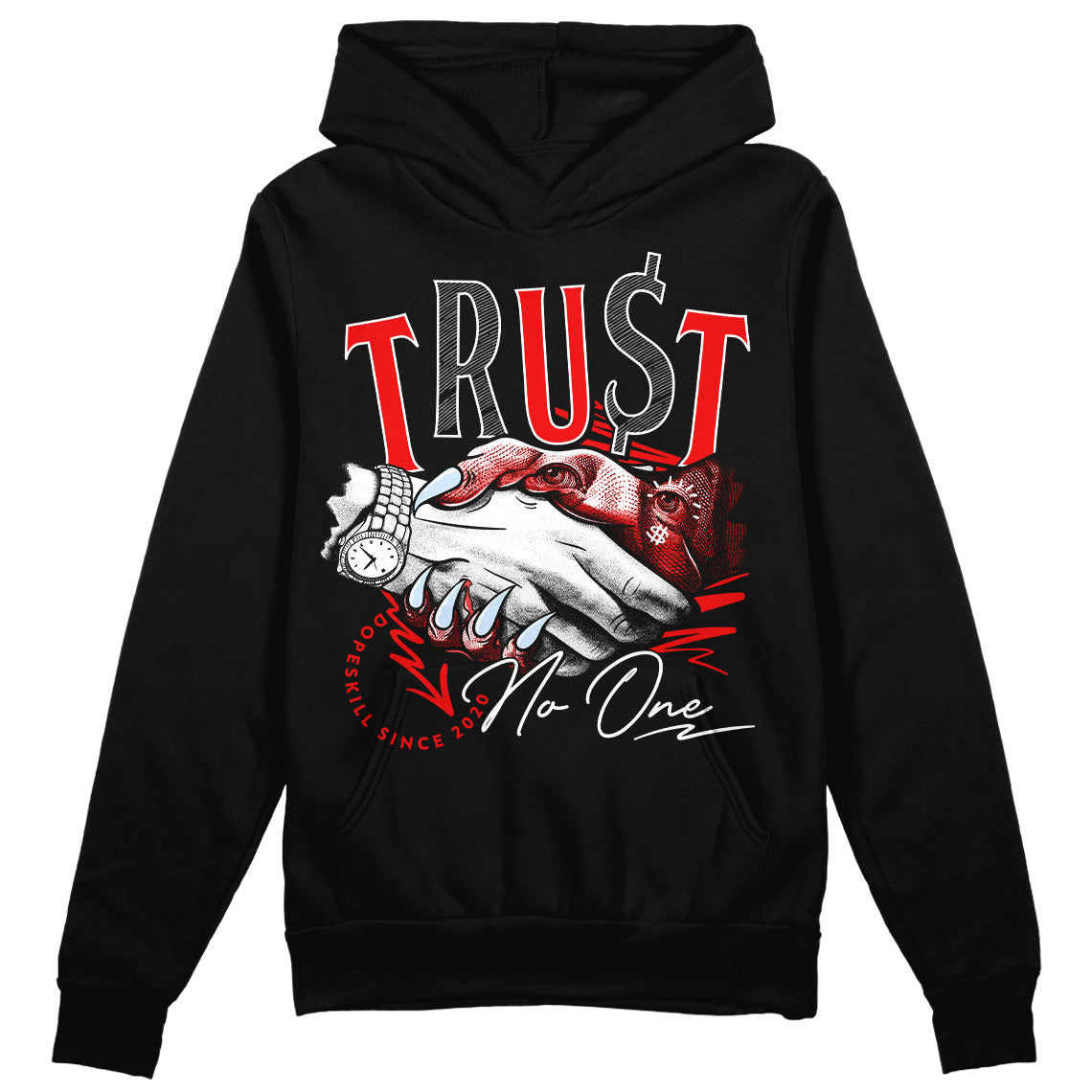 Jordan 11 Retro Cherry DopeSkill Hoodie Sweatshirt Trust No One Graphic Streetwear - Black