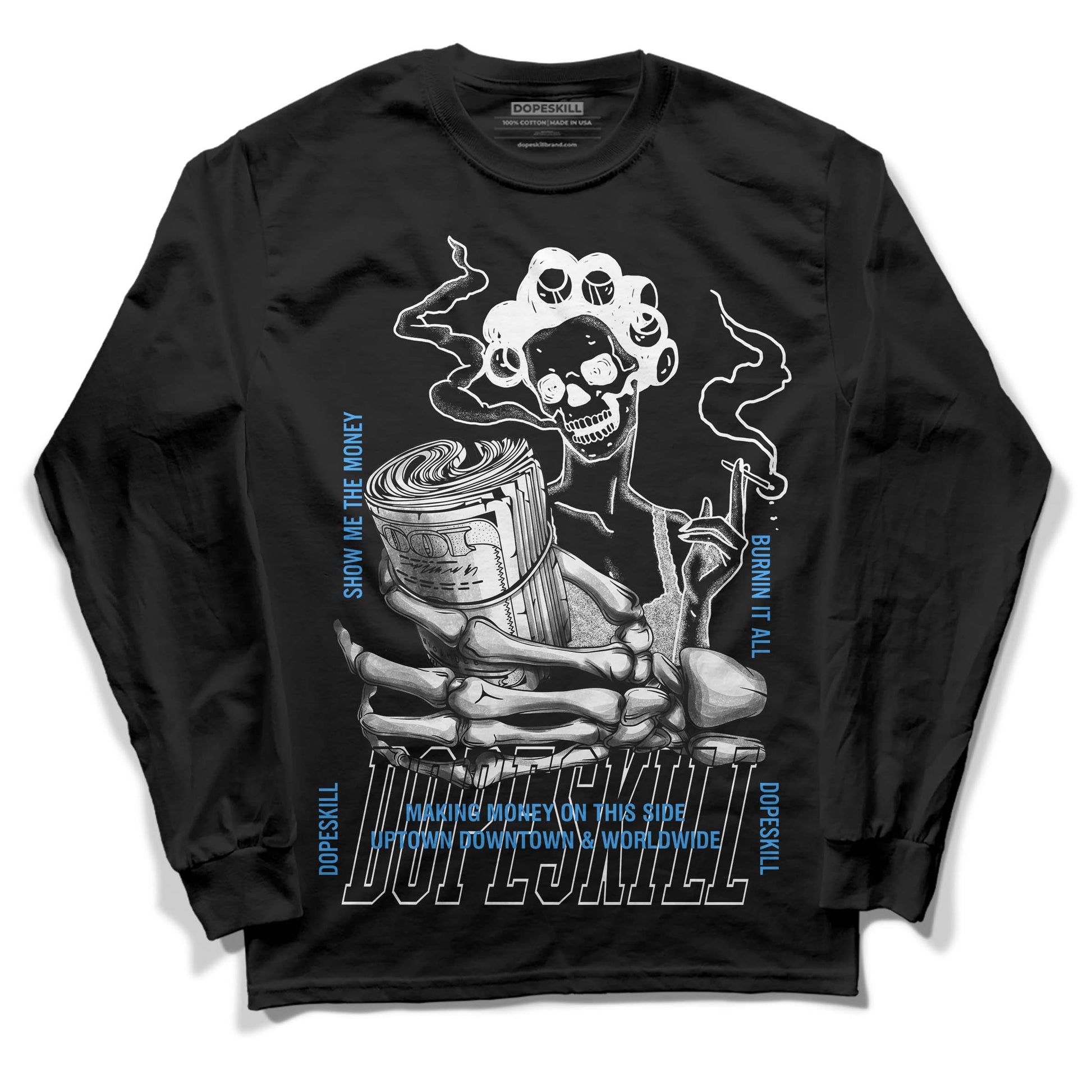 Jordan 3 "Midnight Navy" DopeSkill Long Sleeve T-Shirt Show Me The Money Graphic Streetwear - Black