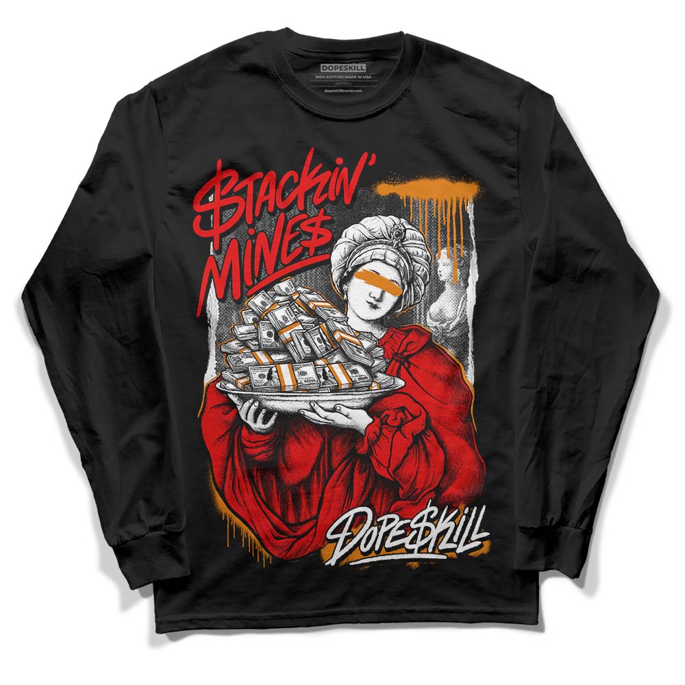 Jordan 4 Retro Red Cement DopeSkill Long Sleeve T-Shirt Stackin Mines Graphic Streetwear - Black