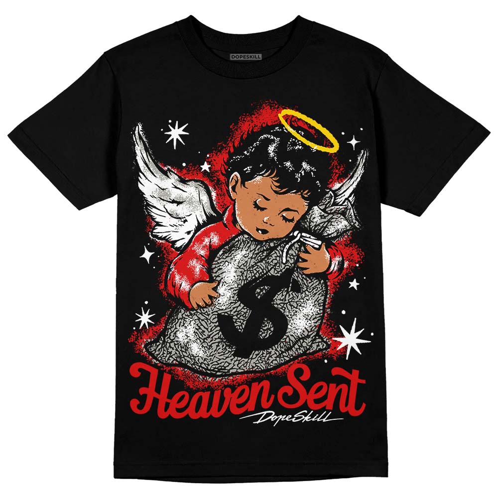 Jordan 3 Retro Fire Red DopeSkill T-Shirt Heaven Sent Graphic Streetwear - Black