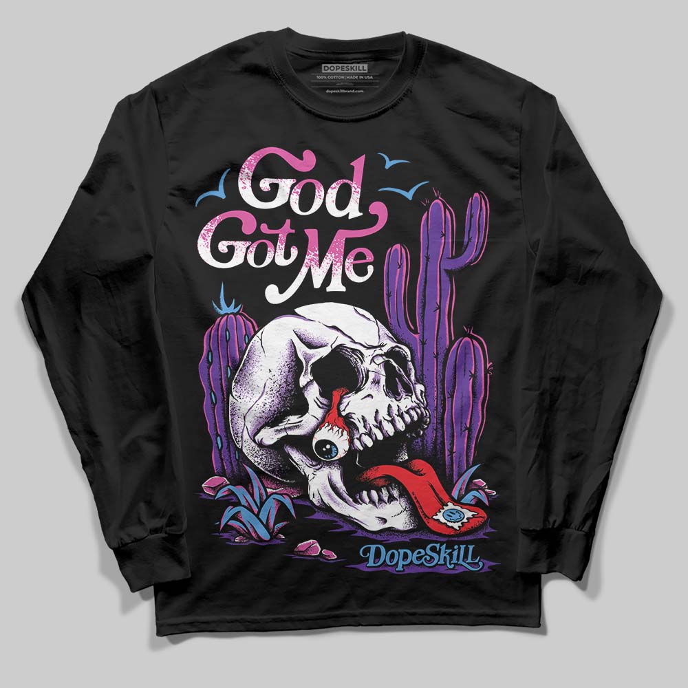 PURPLE Sneakers DopeSkill Long Sleeve T-Shirt God Got Me Graphic Streetwear - Black