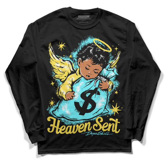 Jordan 5 Aqua DopeSkill Long Sleeve T-Shirt Heaven Sent Graphic Streetwear - Black