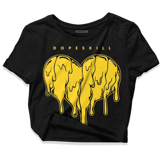 Jordan 4 Tour Yellow Thunder DopeSkill Women's Crop Top Slime Drip Heart Graphic Streetwear - Black