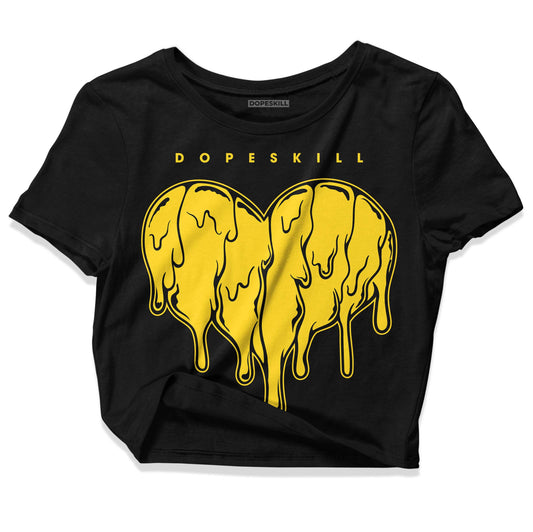 Jordan 4 Tour Yellow Thunder DopeSkill Women's Crop Top Slime Drip Heart Graphic Streetwear - Black