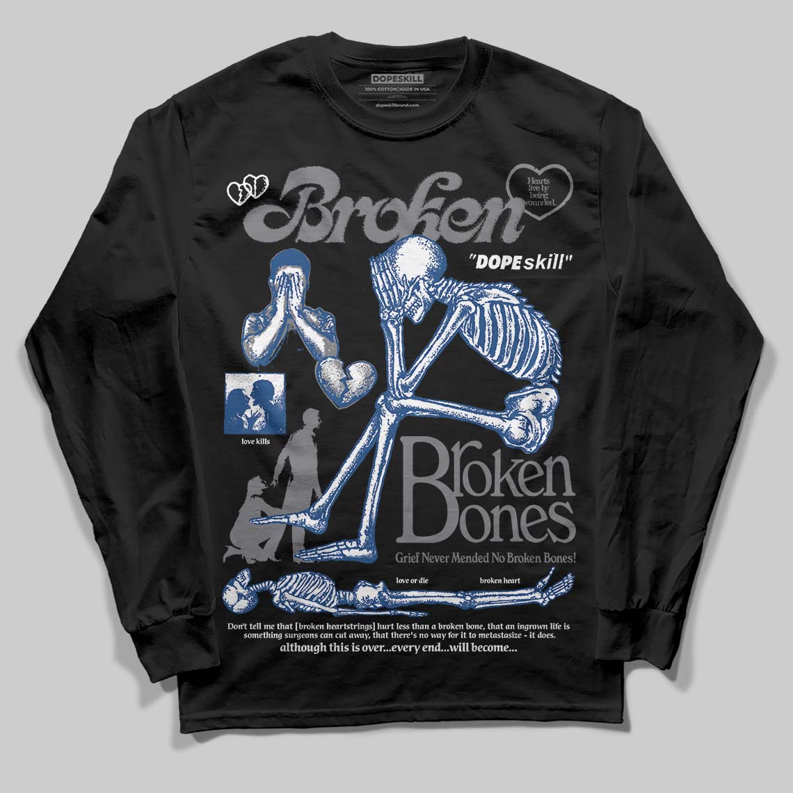 Jordan 9 Retro 'Flint Grey' 2026 DopeSkill Long Sleeve T-Shirt Broken Bones Graphic Streetwear - Black