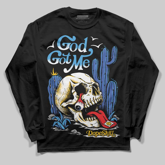 Royal Blue Sneakers DopeSkill Long Sleeve T-Shirt God Got Me Graphic Streetwear - Black