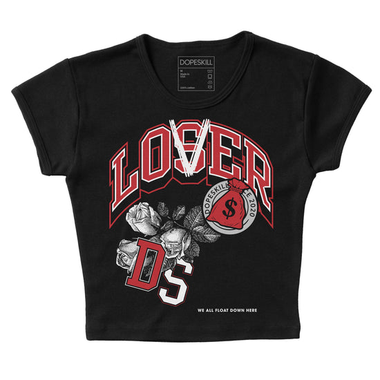 Jordan 12 “Red Taxi” DopeSkill Women's Crop Top Loser Lover Graphic Streetwear - Black