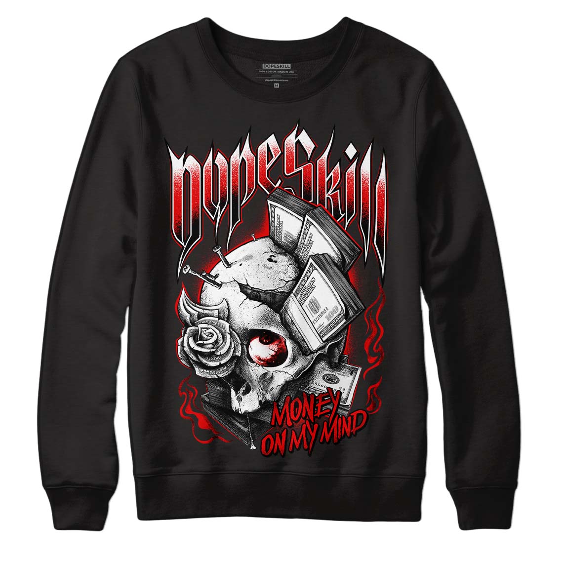 Jordan 4 Retro Red Cement DopeSkill Sweatshirt Money On My Mind Graphic Streetwear - Black