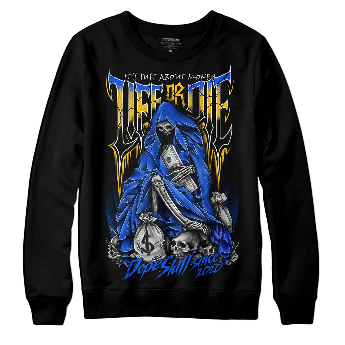 Royal Blue Sneakers DopeSkill Sweatshirt Life or Die Graphic Streetwear - Black