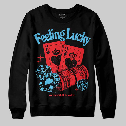 Red Sneakers DopeSkill Sweatshirt Feeling Lucky Graphic Streetwear - Black