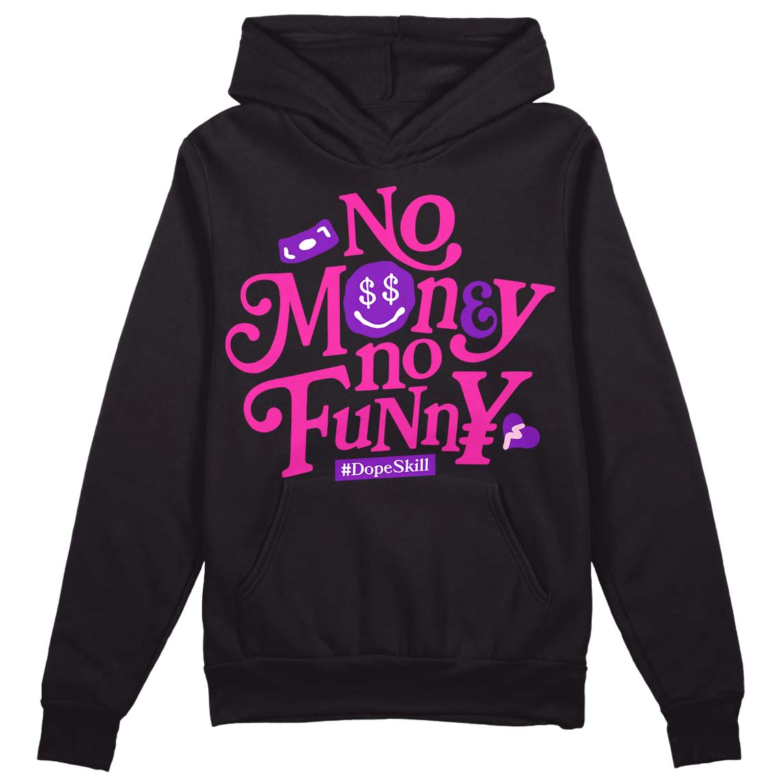 Pink Sneakers DopeSkill Hoodie Sweatshirt No Money No Funny Graphic Streetwear - Black