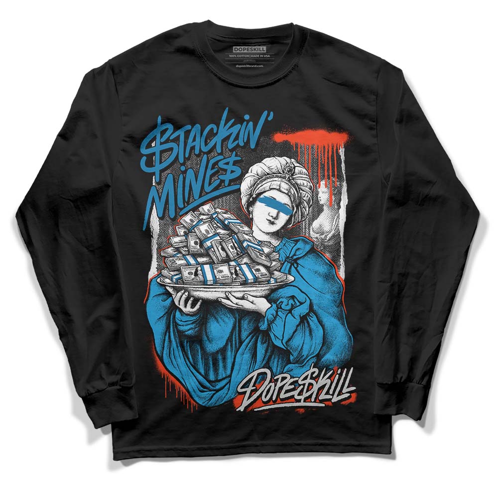 Jordan 4 Retro Military Blue DopeSkill Long Sleeve T-Shirt Stackin Mines Graphic Streetwear - Black