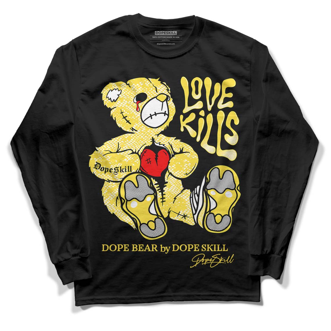 Wmns Air Jordan 11 Low 'Yellow Snakeskin' DopeSkill Long Sleeve T-Shirt Love Kills Graphic Streetwear - Black