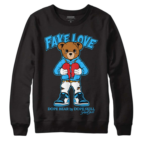 Jordan 1 High Retro OG “University Blue” DopeSkill Sweatshirt Fake Love Graphic Streetwear - Black