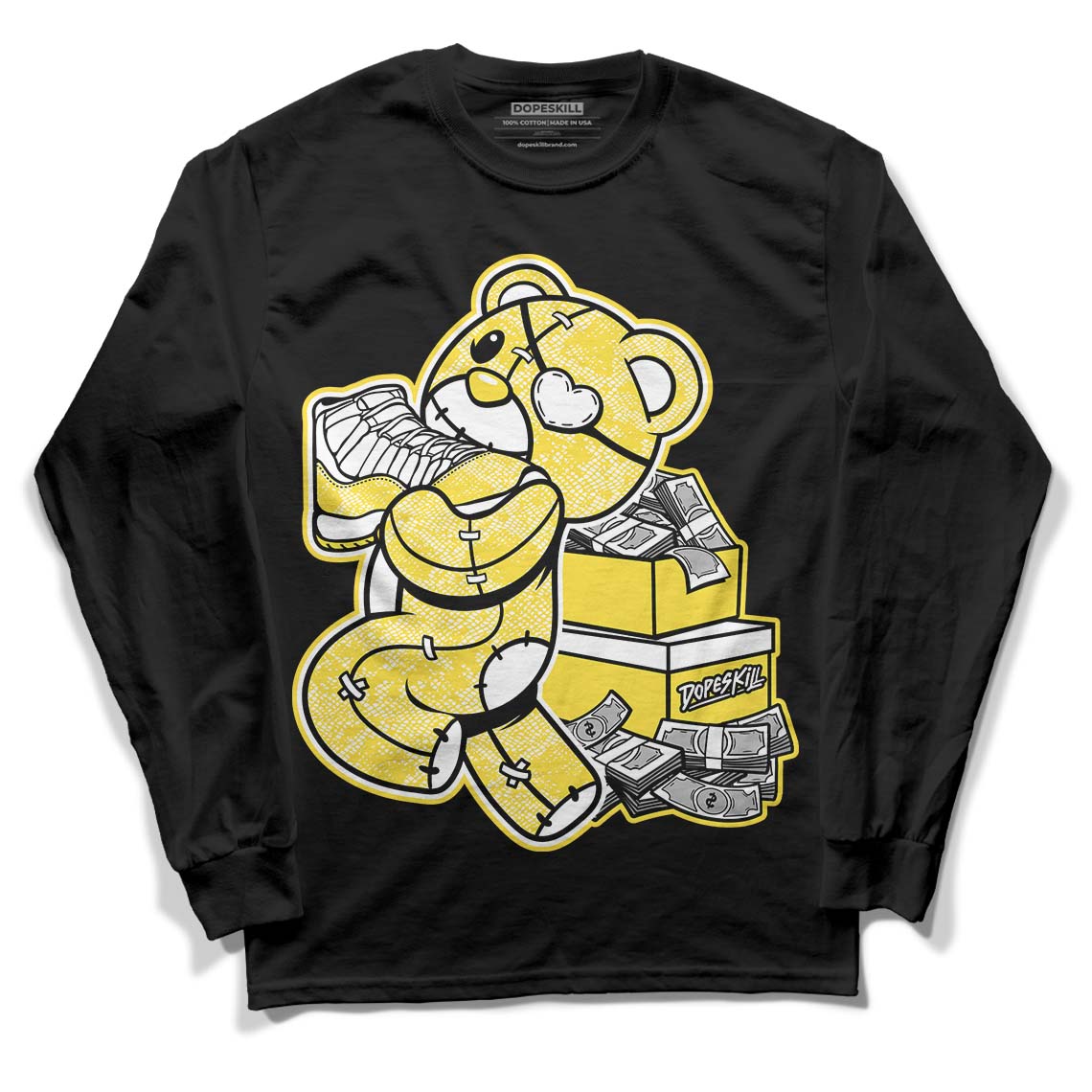 Wmns Air Jordan 11 Low 'Yellow Snakeskin' DopeSkill Long Sleeve T-Shirt Bear Steals Sneaker Graphic Streetwear - Black