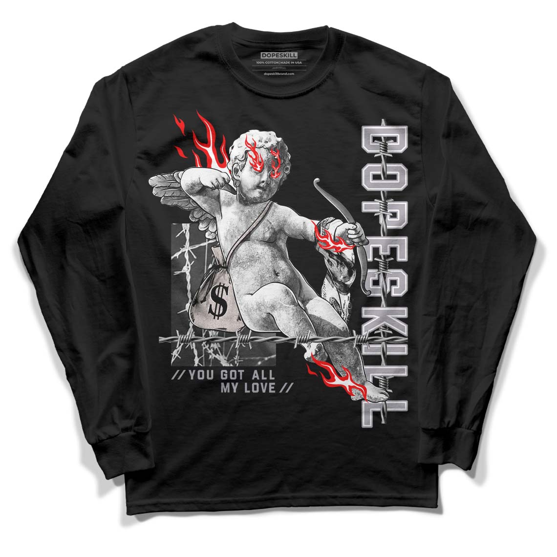 Jordan 2 Cement Grey DopeSkill Long Sleeve T-Shirt You Got All My Love Graphic Streetwear - Black