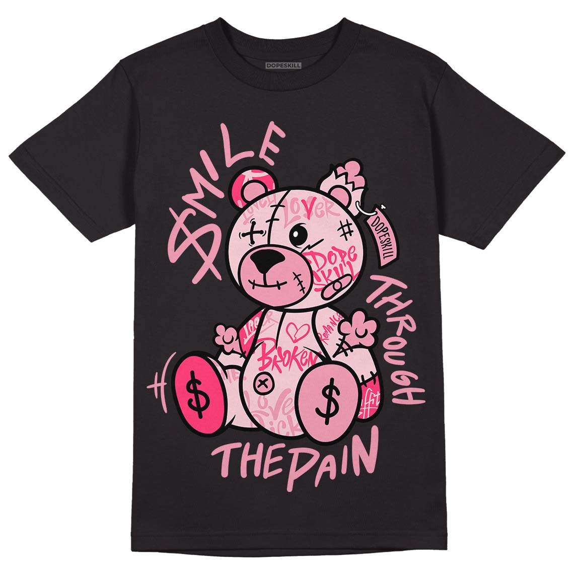 Question Mid Pink Toe DopeSkill T-Shirt Smile Through The Pain Graphic Streetwear - Black