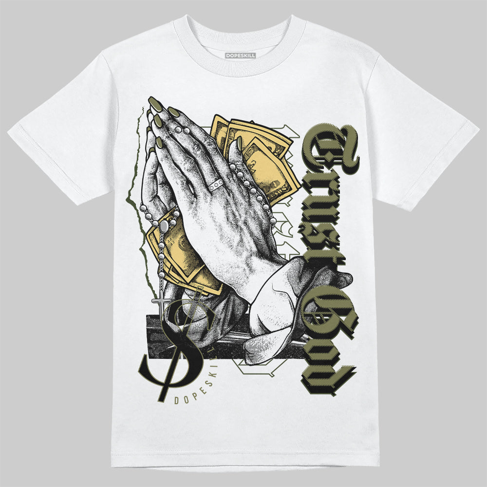 Jordan 4 Retro SE Craft Medium Olive DopeSkill T-Shirt Trust God Graphic Streetwear - White 