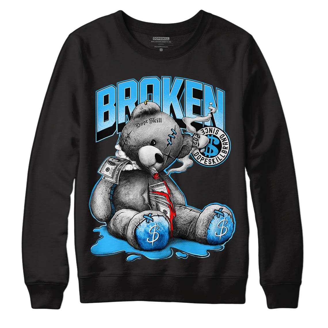 Jordan 1 High Retro OG “University Blue” DopeSkill Sweatshirt Sick Bear Graphic Streetwear - Black