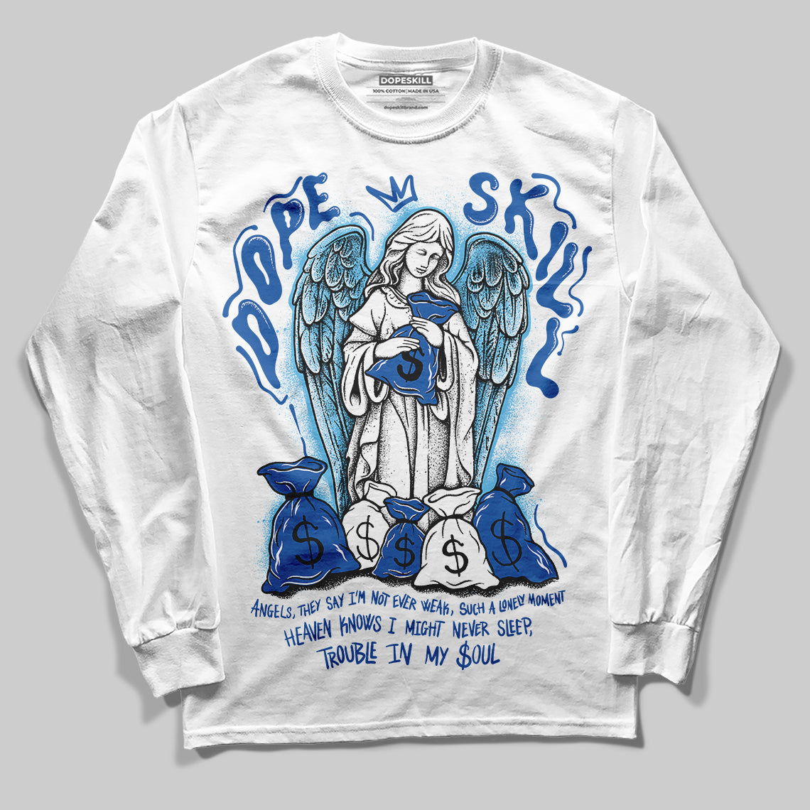 Jordan 12 “Blueberry” DopeSkill Long Sleeve T-Shirt Angels Graphic Streetwear - White