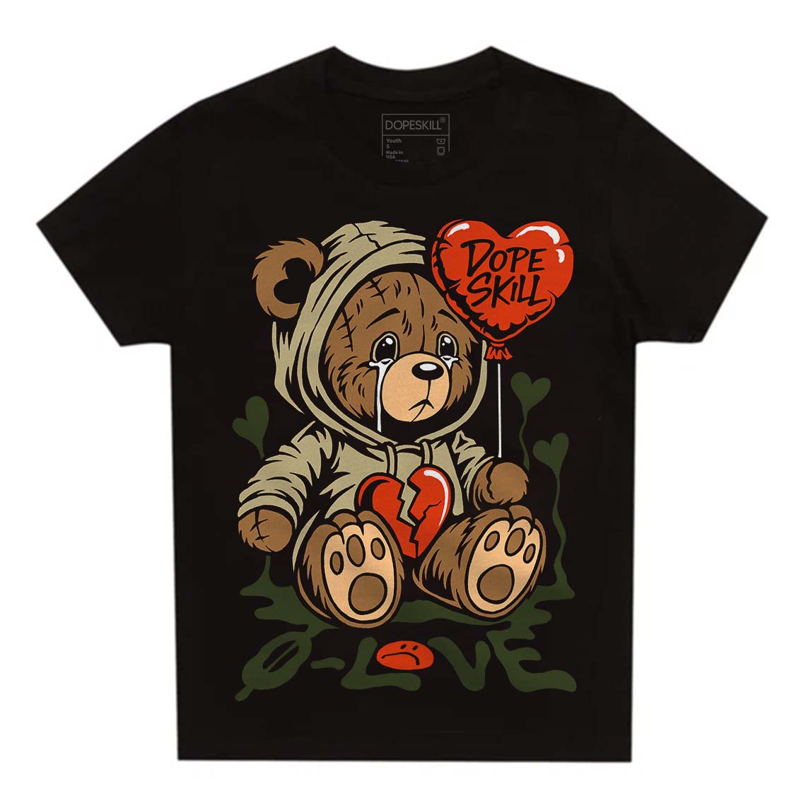 Olive Sneakers DopeSkill Toddler Kids T-shirt Broken Bear Graphic Streetwear - Black