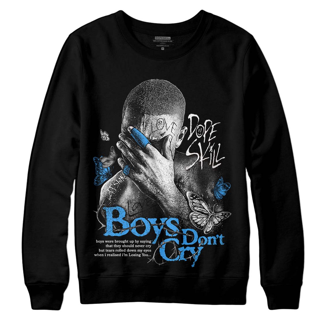 Jordan 3 "Midnight Navy" DopeSkill Sweatshirt Boys Don't Cry Graphic Streetwear  - Black