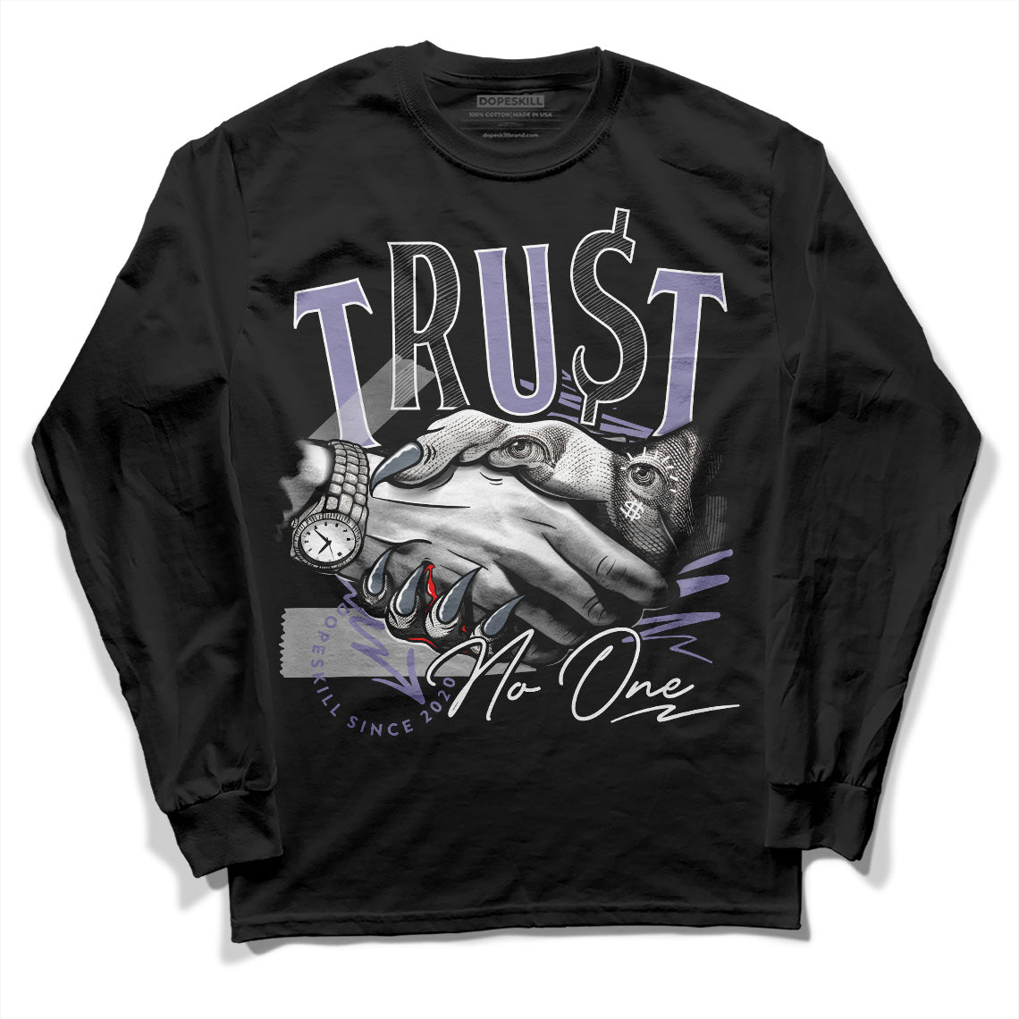 Jordan 5 Retro Low Indigo Haze DopeSkill Long Sleeve T-Shirt Trust No One Graphic Streetwear - Black