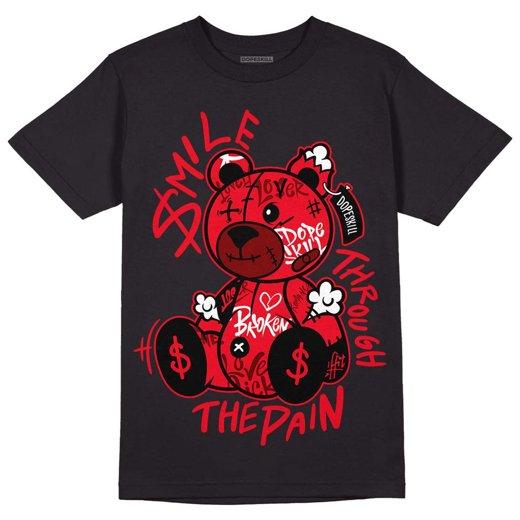 Jordan 4 Red Thunder DopeSkill T-Shirt Smile Through The Pain Graphic Streetwear - Black
