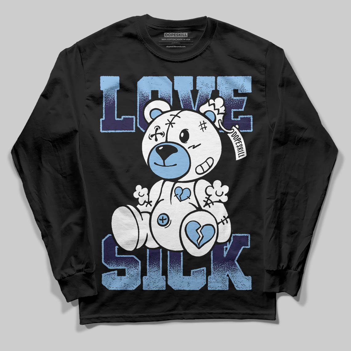 Jordan 6 University Blue DopeSkill Long Sleeve T-Shirt Love Sick Graphic Streetwear - Black