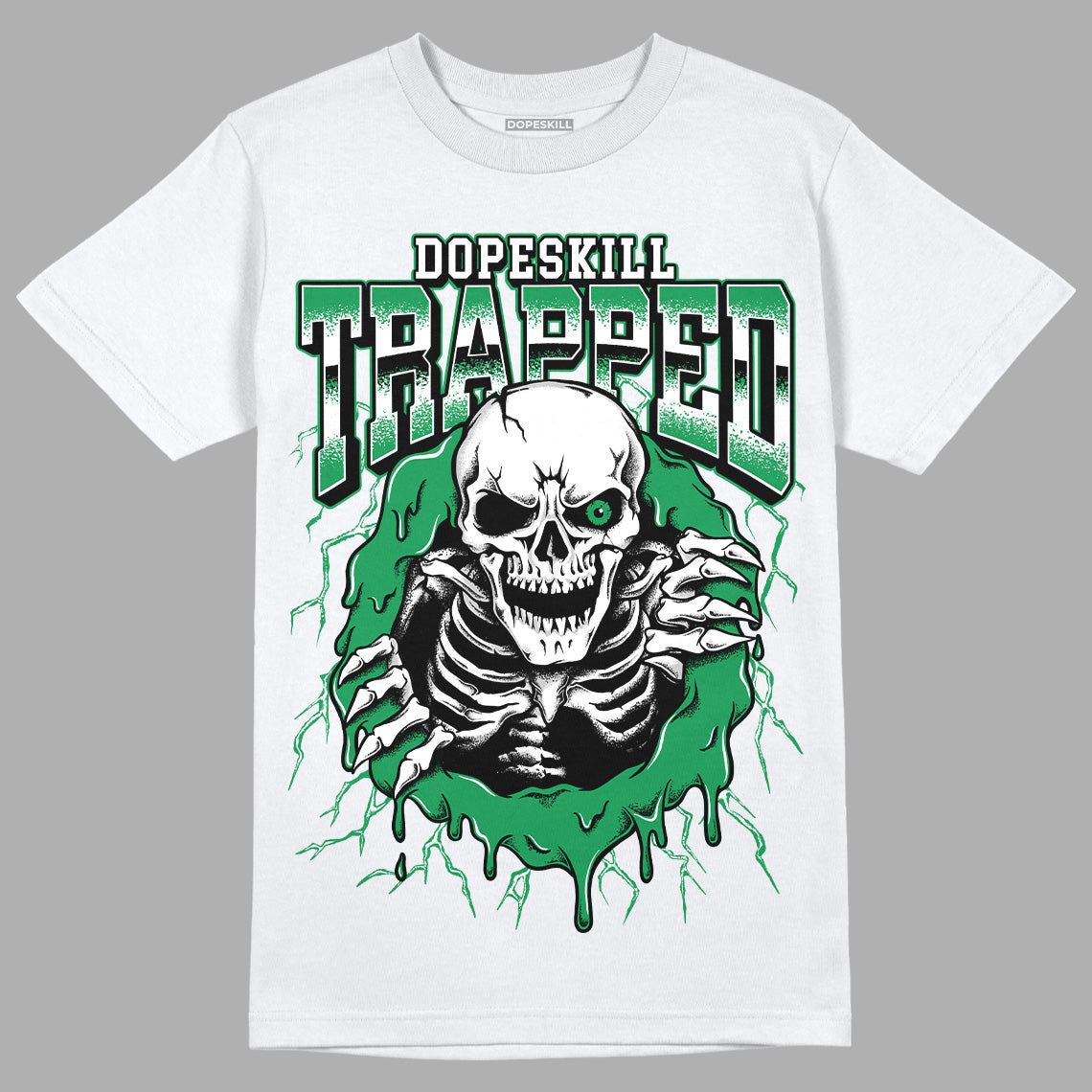 Jordan 1 Low Lucky Green DopeSkill T-Shirt Trapped Halloween Graphic Streetwear - White