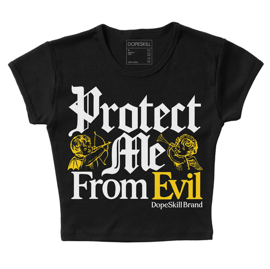 Jordan 6 “Yellow Ochre” DopeSkill Women's Crop Top Protect Me From Evil Graphic Streetwear - Black