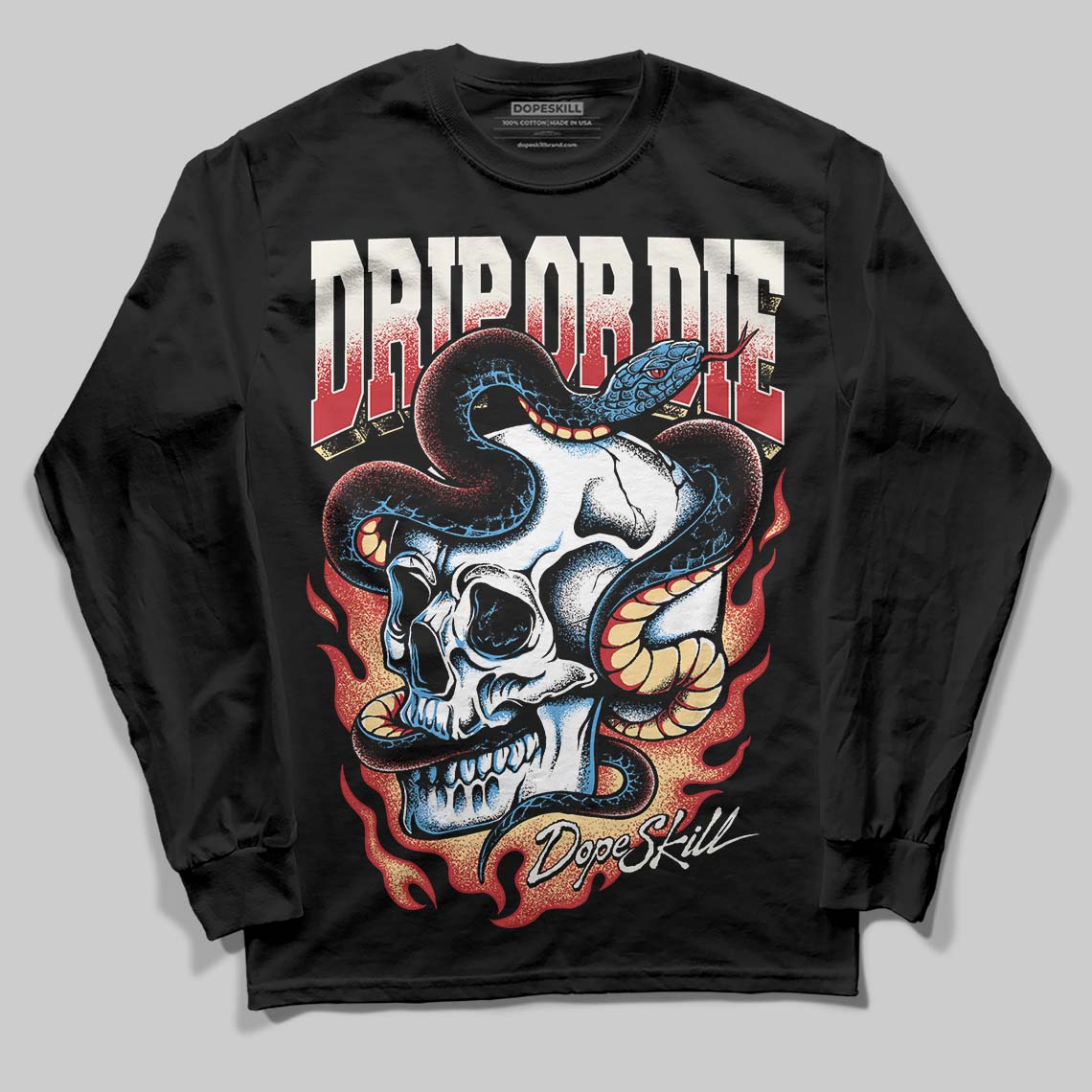 Jordan 4 “Flight Club” DopeSkill Long Sleeve T-Shirt Drip or Die Graphic Streetwear - Black