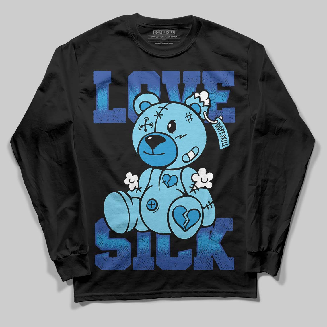 Royal Blue Sneakers DopeSkill Long Sleeve T-Shirt Love Sick Graphic Streetwear - Black