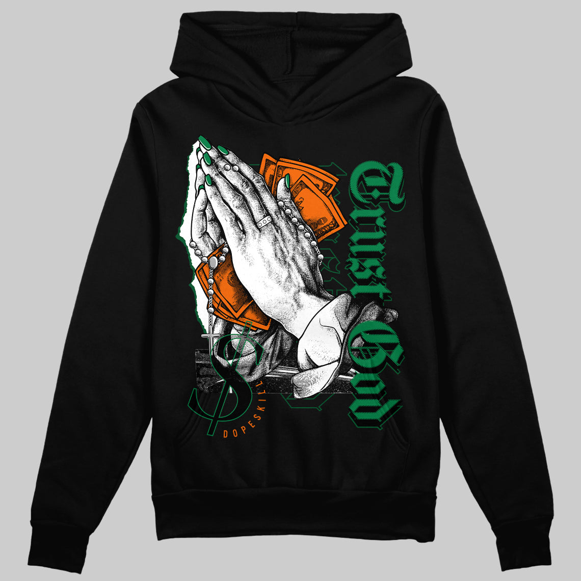 Green Sneakers DopeSkill Hoodie Sweatshirt Trust God Graphic Streetwear - black