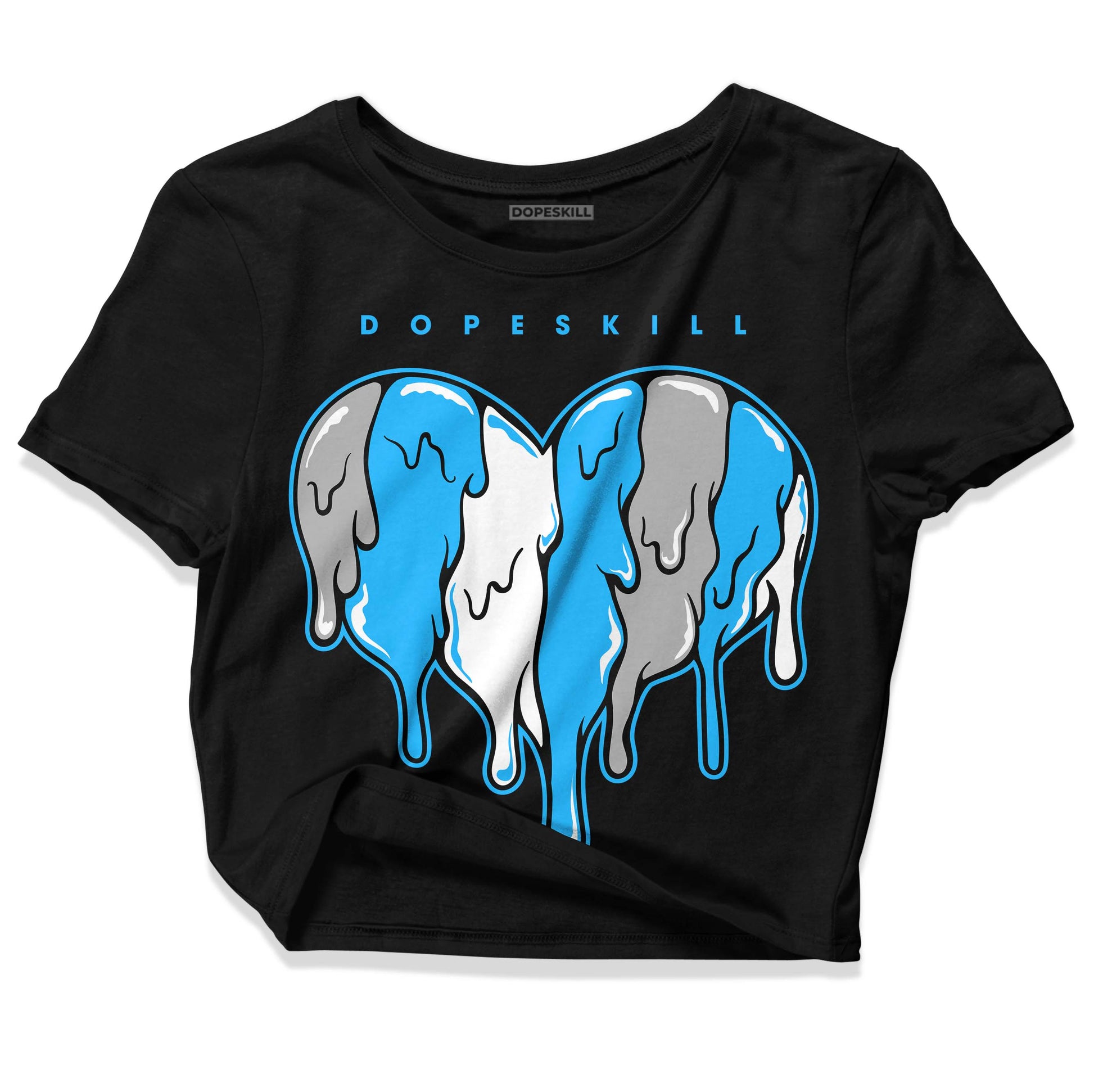 Jordan 2 Low "University Blue" DopeSkill Women's Crop Top Slime Drip Heart Graphic Streetwear - Black