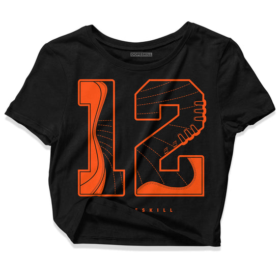 Jordan 12 Retro Brilliant Orange DopeSkill Women's Crop Top No.12 Graphic Streetwear - Black