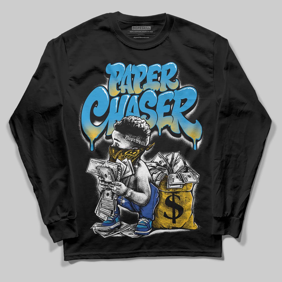 Royal Blue Sneakers DopeSkill Long Sleeve T-Shirt Paper Chaser Boy Graphic Streetwear - Black