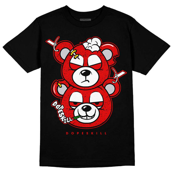 Jordan 4 Retro Red Cement DopeSkill T-Shirt New Double Bear Graphic Streetwear - Black