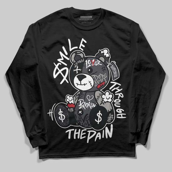 Jordan 3 Retro Black Cat DopeSkill Long Sleeve T-Shirt Smile Through The Pain Graphic Streetwear - Black